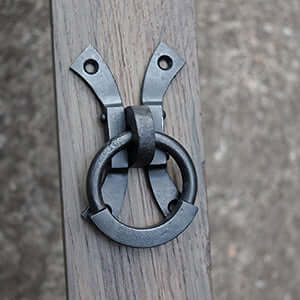black hand forged wrought iron ring pull
