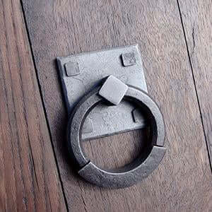 Large hand forged iron ring pull handle for barn door