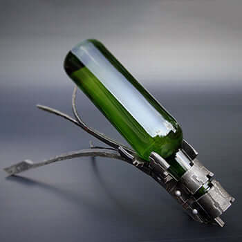Hand forged wrought iron wine bottle holder for single bottle